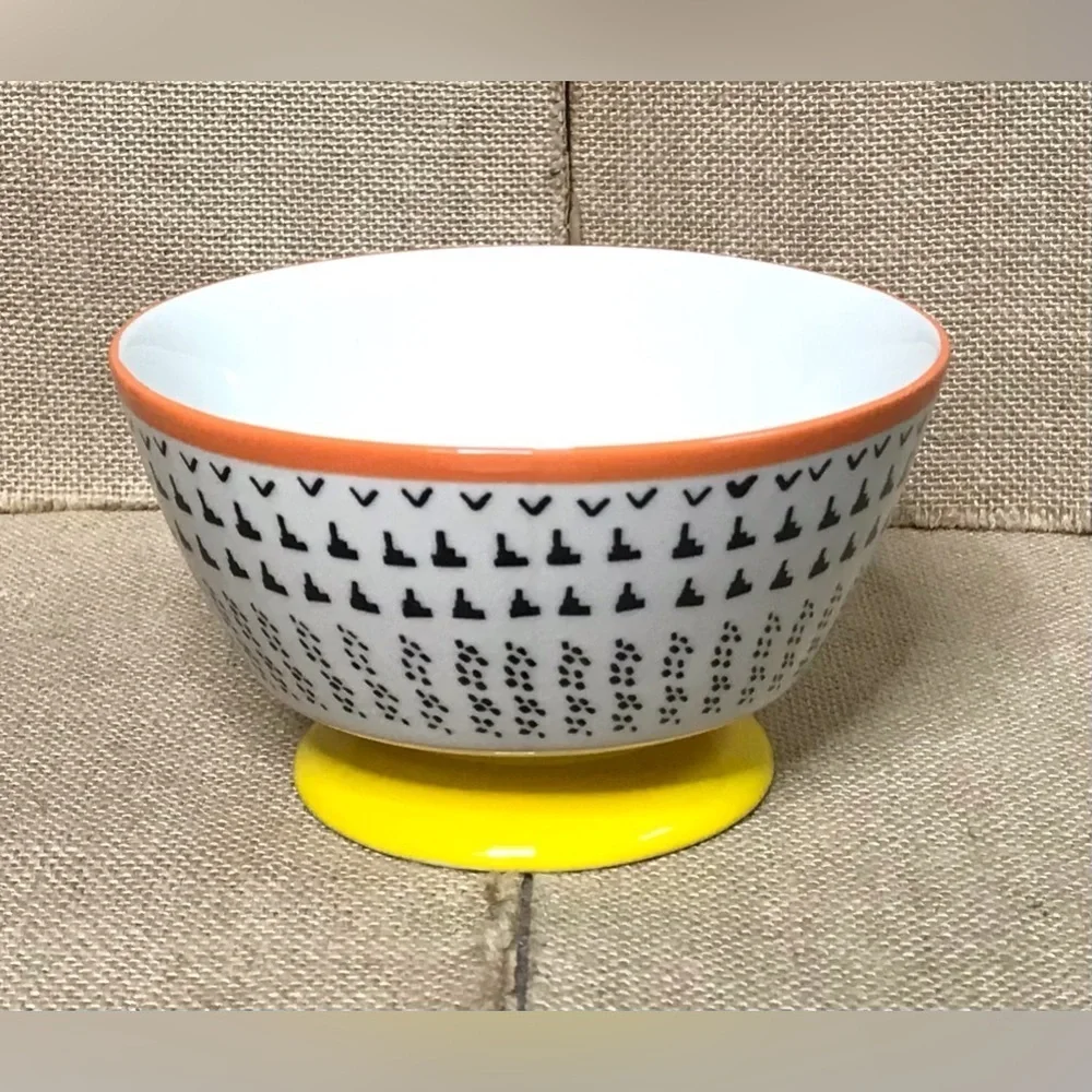 West Elm Geometric Pattern Pedestal Soup Bowl Modern Colorful Maximalist